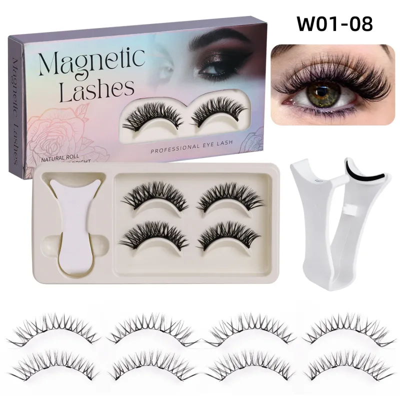 2Pairs Magnetic Eyelashes 3D Natural False Eyelash Reusable Easy Wear Eye Makeup Set Gluee-free Lashes