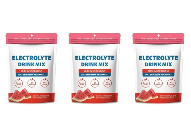 Pó eletrolítico de melancia com zero açúcar e 90mg de cafeína, aminoácidos, minerais, vitaminas, fornece reposição de energia, 15 bastões