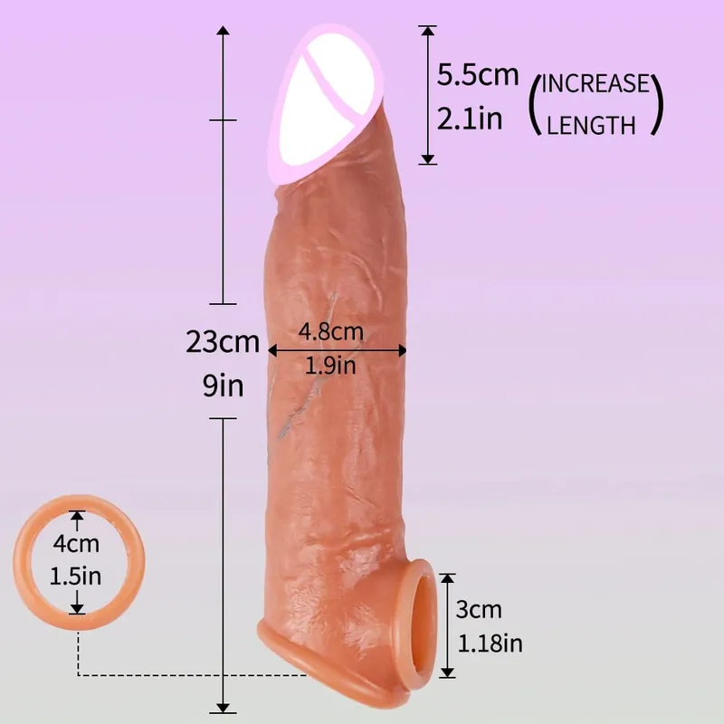逼真可重複使用陰莖套薄矽膠皮套帶防卡環陰莖增大延長器男士延遲射精