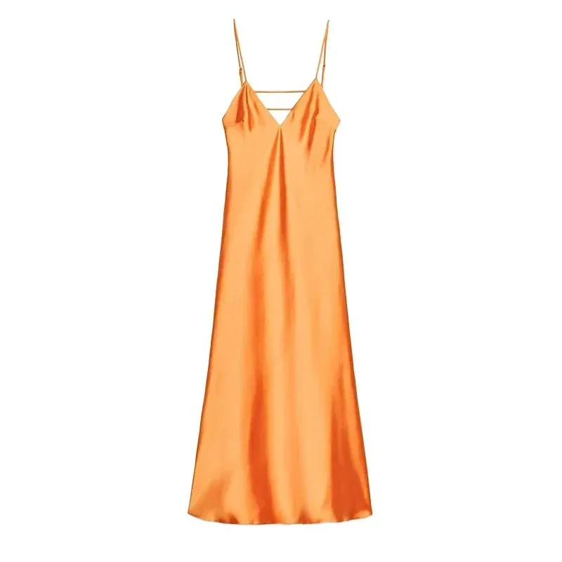 Sólido sem costas mancha maxi vestido feminino casual cinta de espaguete com decote em v vestidos de cintura alta 2026 senhora verão férias vestidos de festa