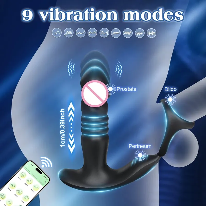 APP 控制男性前列腺按摩器伸縮肛門振動器同性戀肛塞陰莖環成人用品男士性玩具