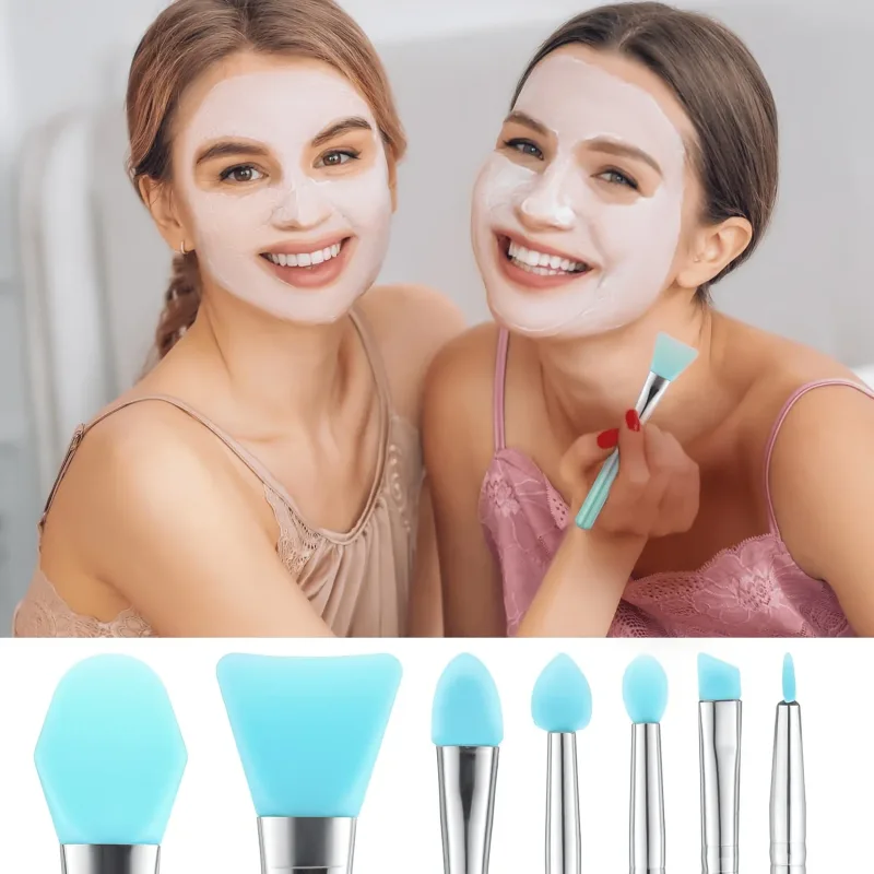 Conjunto de pincéis de maquiagem de silicone, 7 peças, multifuncional, aplicador de máscara facial, máscara facial, pincéis de mistura de lama, ferramenta de beleza