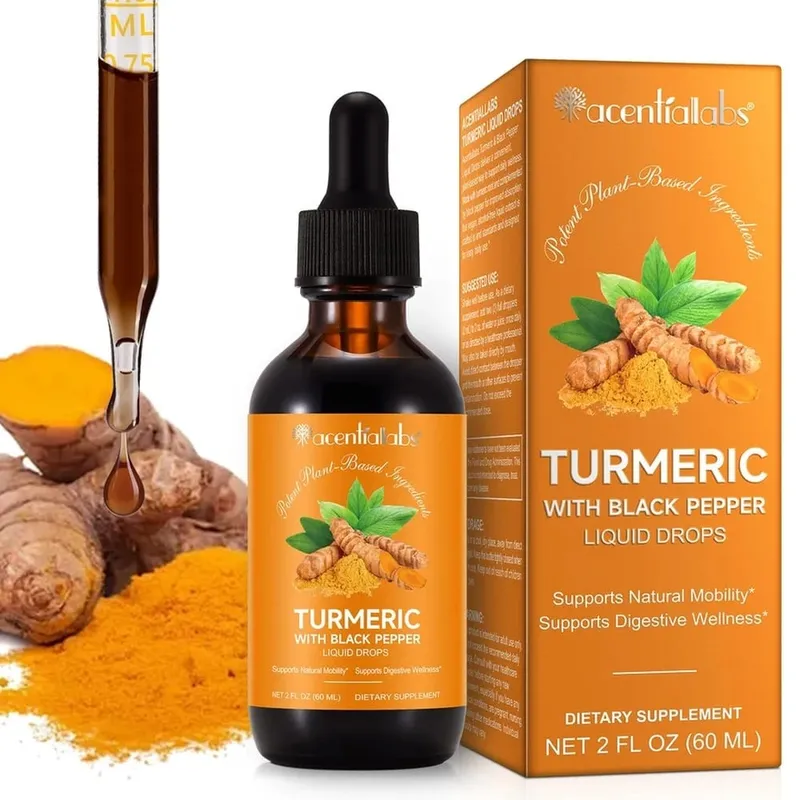 Acentialabs Cúrcuma com Gotas Líquidas de Pimenta Preta para Resposta Inflamatória Natural Suporte 1340 Mg Extrato de Cúrcuma 60 ML