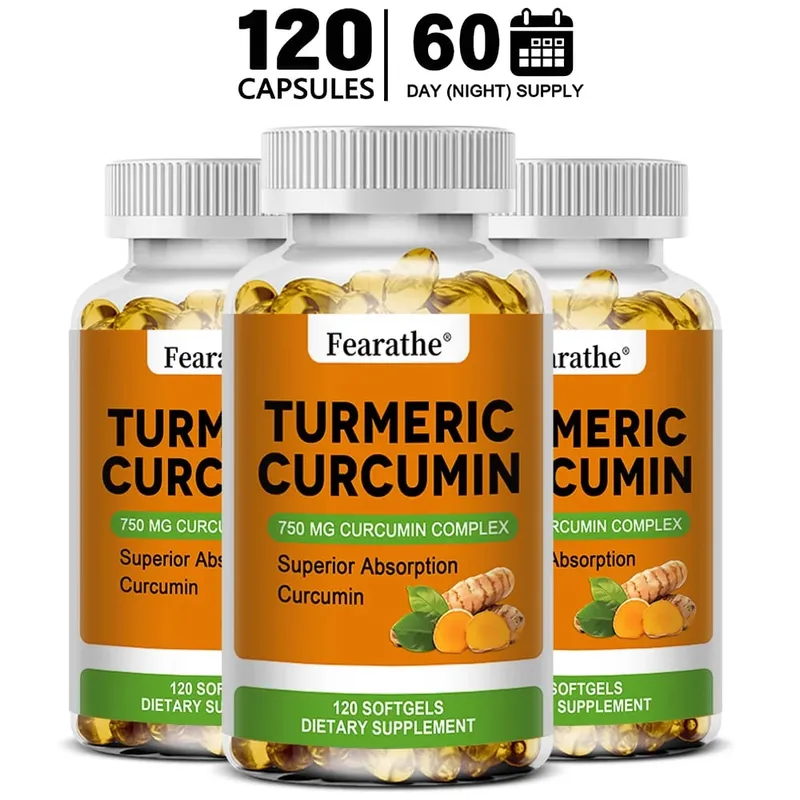 Organic Turmeric Curcumin Capsules Natural Antioxidant Herbal Supplement for Joint Bone Brain Cardiovascular & Body Wellness