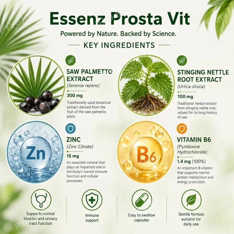 Googeer Prosta Vit Essenz Cápsulas para Homens Suporte à Saúde da Bexiga e do Trato Urinário com Zinco Vitamina B6 Saw Palmetto 60 Contagem