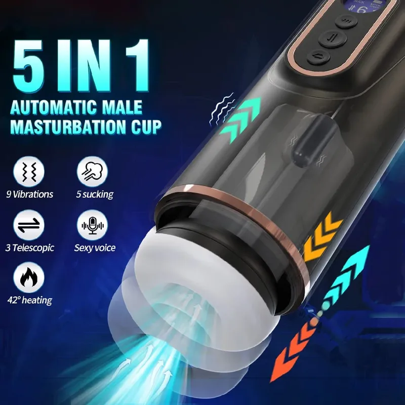 Sucção telescópica automática masturbador masculino vibratório aquecimento inteligente voz sexy fone de ouvido bolso buceta brinquedo sexual para homem