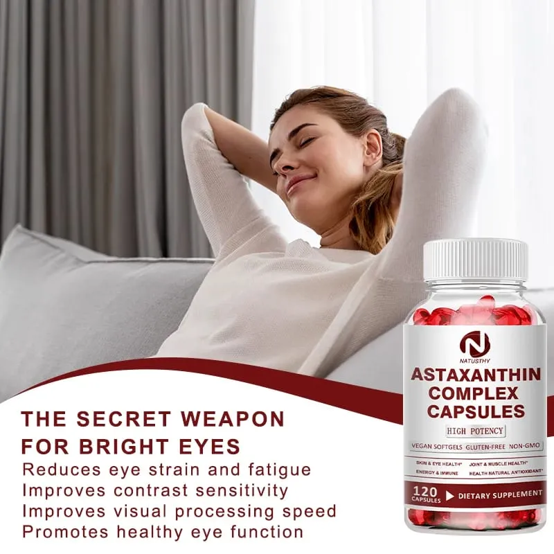 Astaxanthin Complex Capsules 12mg for Brain Heart Joint Bone Eye Skin Immune System Health