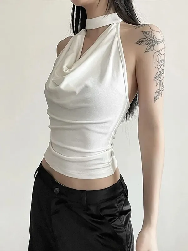 Cor sólida simples casual all-match legal confiante sexy bonito high street verão viagem feminino fino colete