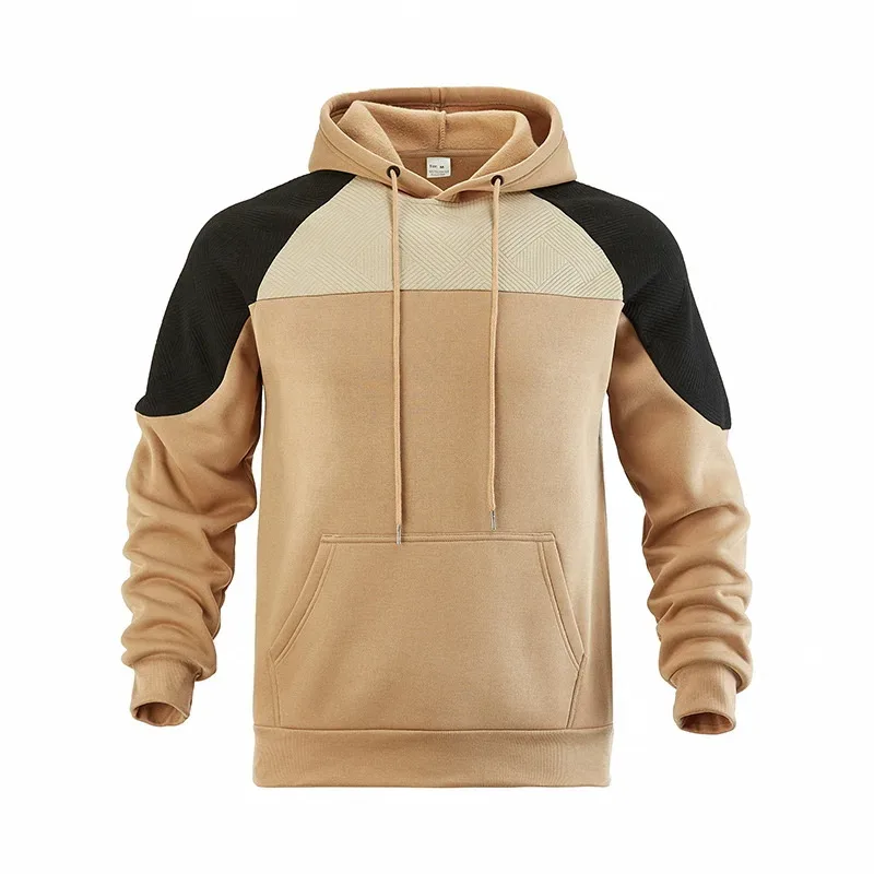 Men Patchwork Color Block Pullover Hoodie Drawstring Kangaroo Pocket Long Sleeve Loose Sweatshirt Autumn Winter Streetwear Tops
