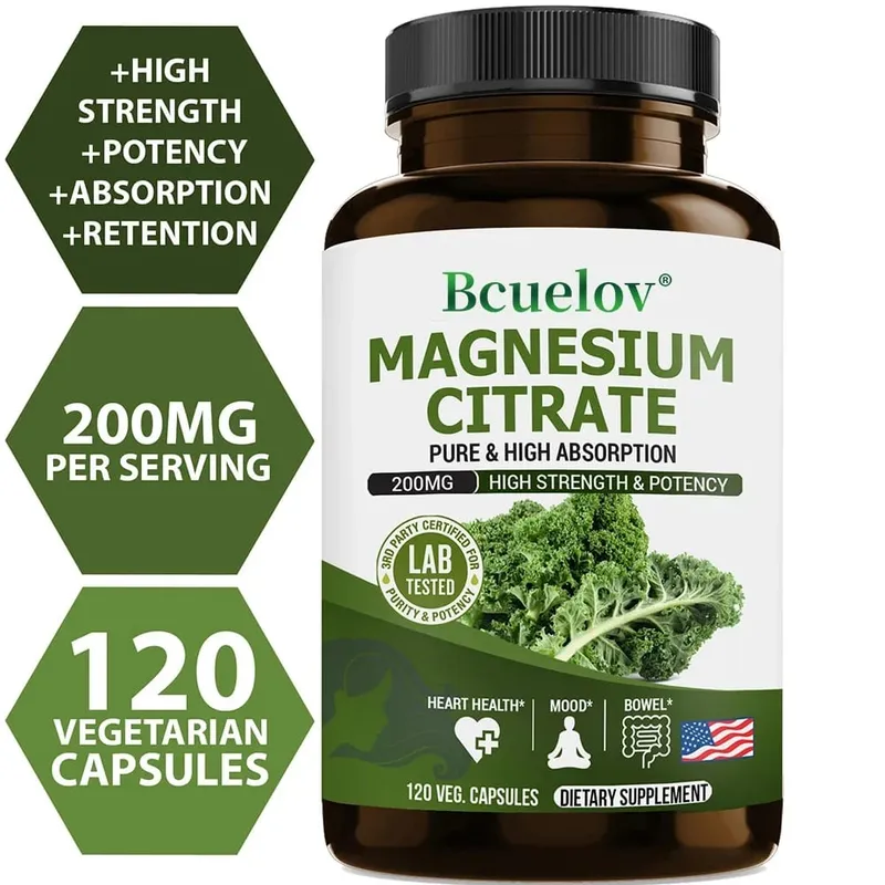 Suplemento de citrato de magnésio - altamente absorvido, alivia a constipação, relaxa os nervos, apoia a saúde do coração, músculos e ossos