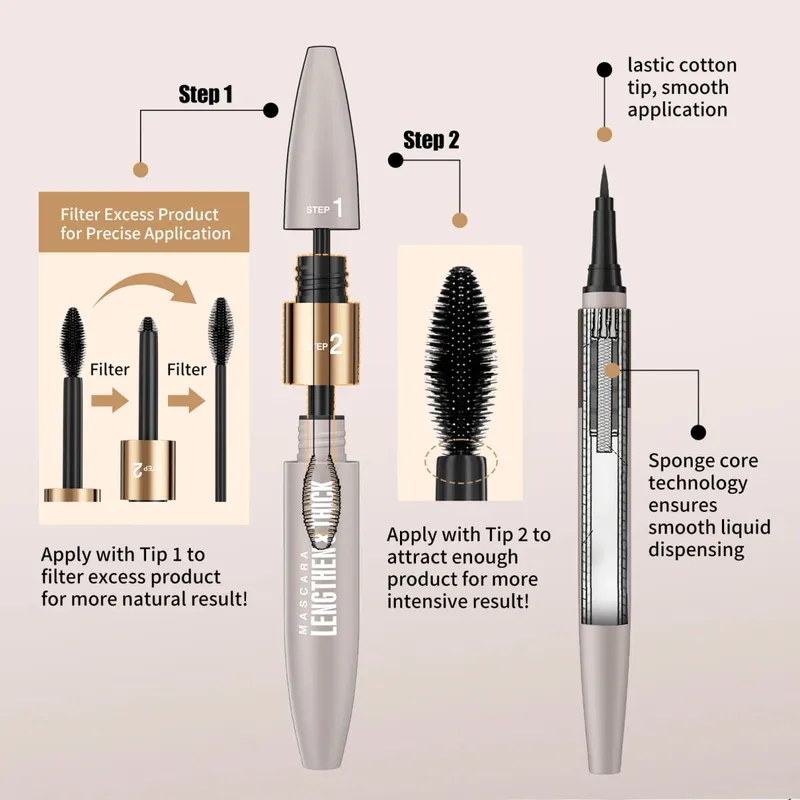 Waterproof & Sweat-Resistant Smudge-Proof Eyeliner Lengthening & Thickening Mascara Mascara & Eyeliner Combo Set