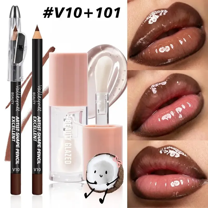 2 Pçs/set Precision Lip Kit Duo - Forro Cremoso com Apontador Embutido e Batom Líquido Hidratante - Conjunto de Maquiagem de Contorno Definido