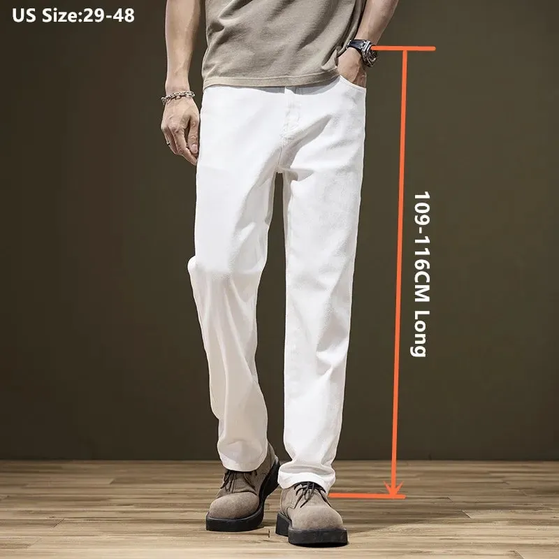 Tall Man White Jeans Straight Extra Long Boys Lengthened Plus Size 42 44 46 48 Loose Cotton Stretched Denim Pants Male Trousers