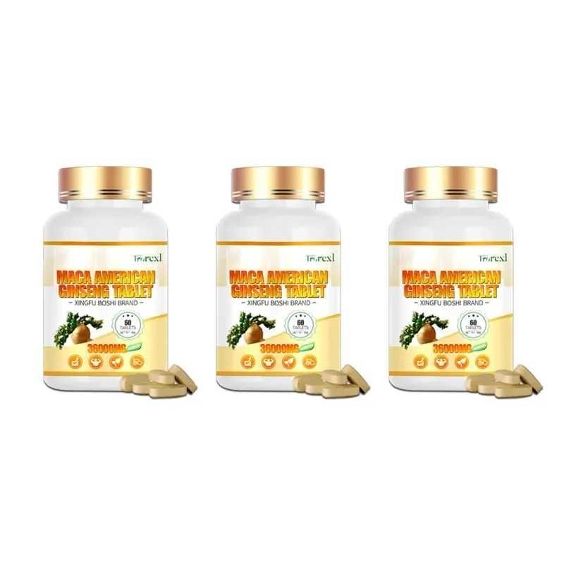 Pó orgânico de raiz de maca com suplemento de extrato de ginseng para saúde de homens e mulheres - pílulas veganas para melhorar a potência