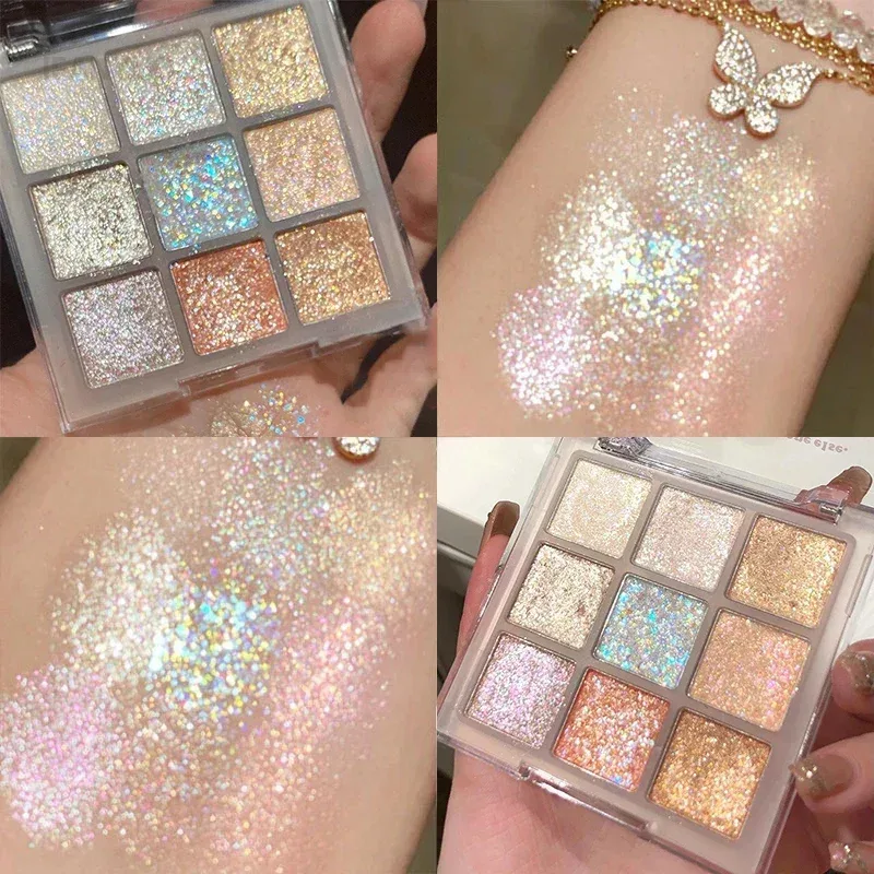 9 cores glitter paleta de sombra perolado terra cor sombra de olho brilho brilho lantejoulas ouro prateado olhos maquiagem