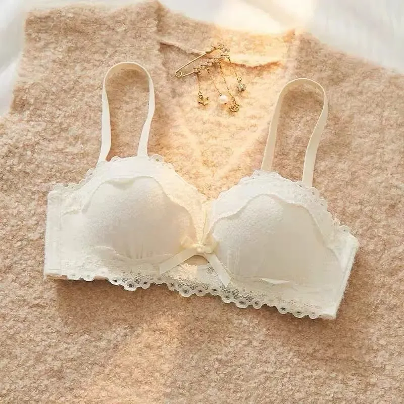 Lace Sexy Lingerie Set Push Up Thick Padded Small Breast Enhance Shaping Half Cup Bra Concealed Brief Intimates Underwear