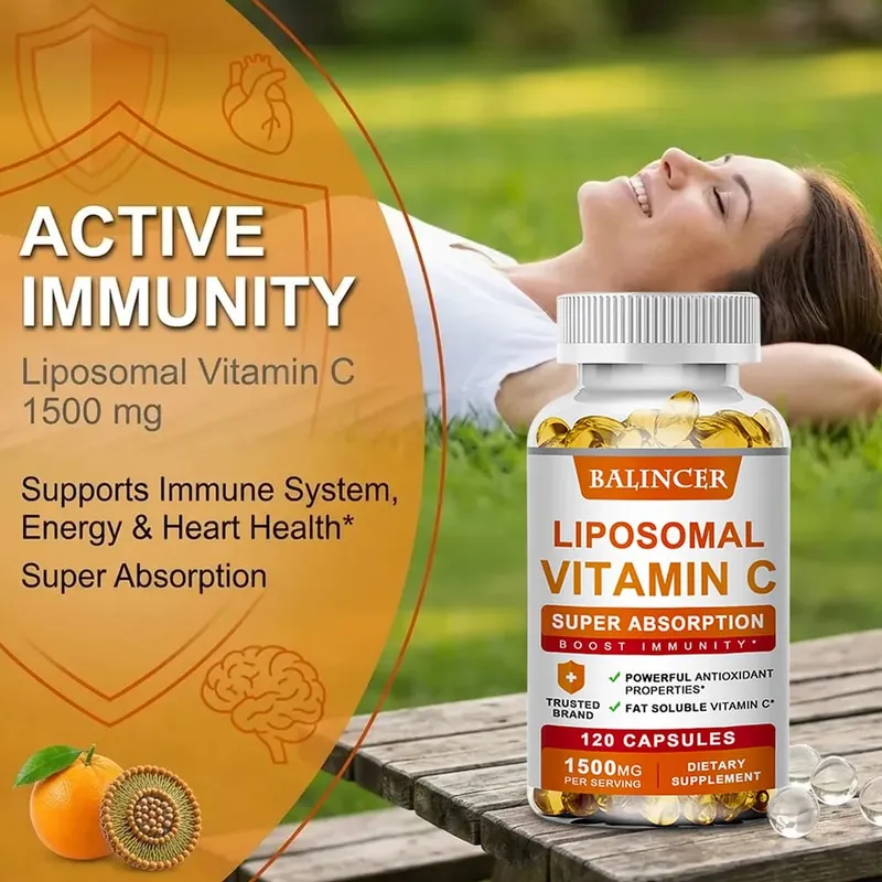 Vitamina C lipossomal 1500 mg de alta absorção, ácido ascórbico solúvel em gordura, suporte imunológico, reforço de colágeno e suplemento antioxidante