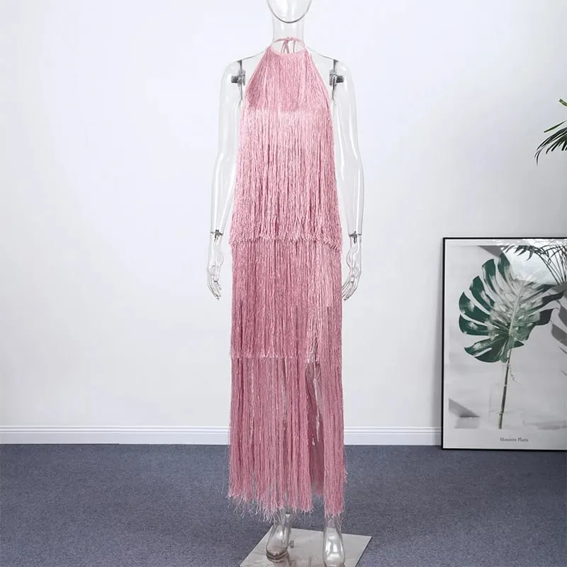Fest Damekjole Halter Ærmeløs Rygløs kvast Solid Kvinde lange feriekjoler 2026 Sommermode Elegant Lady Robe