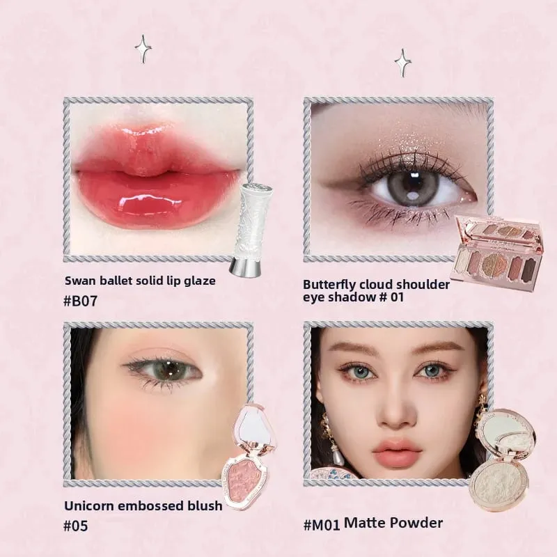 Flor sabe conjunto de maquiagem lábio lama iluminador pó blush sombra de olho maquiagem profissional presente kit para menina cosméticos conjunto completo