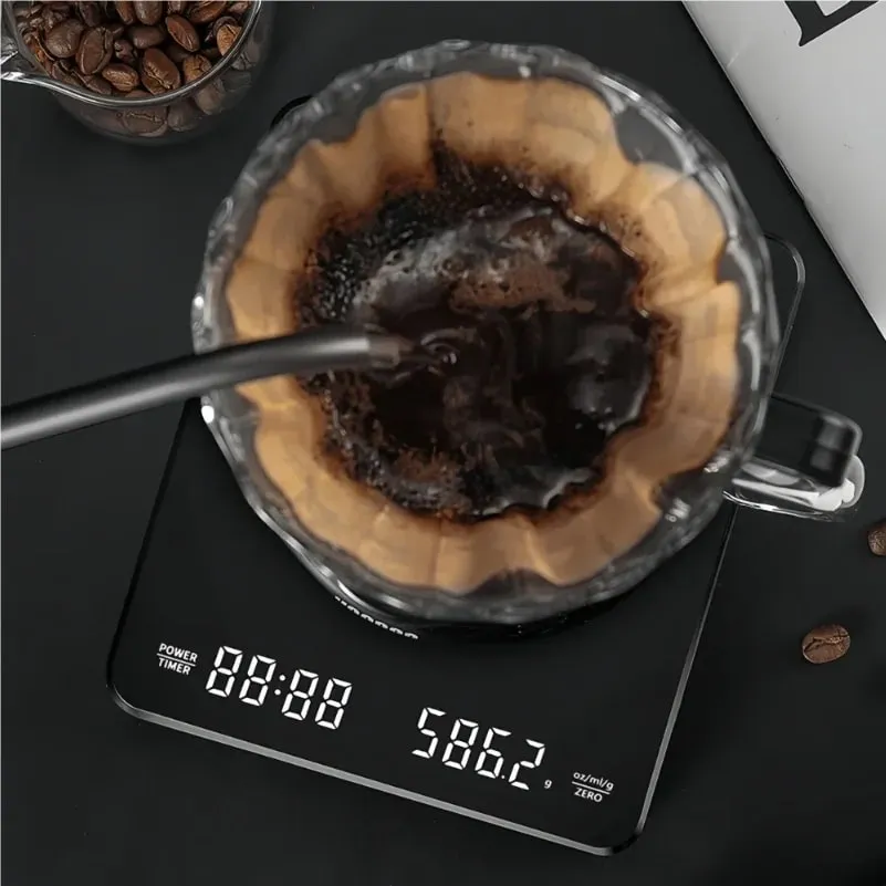 Balança de café eletrônica de alta precisão, com almofada à prova d'água, display led, cronometragem usb, acessórios profissionais para café doméstico, 3kg/0.1g