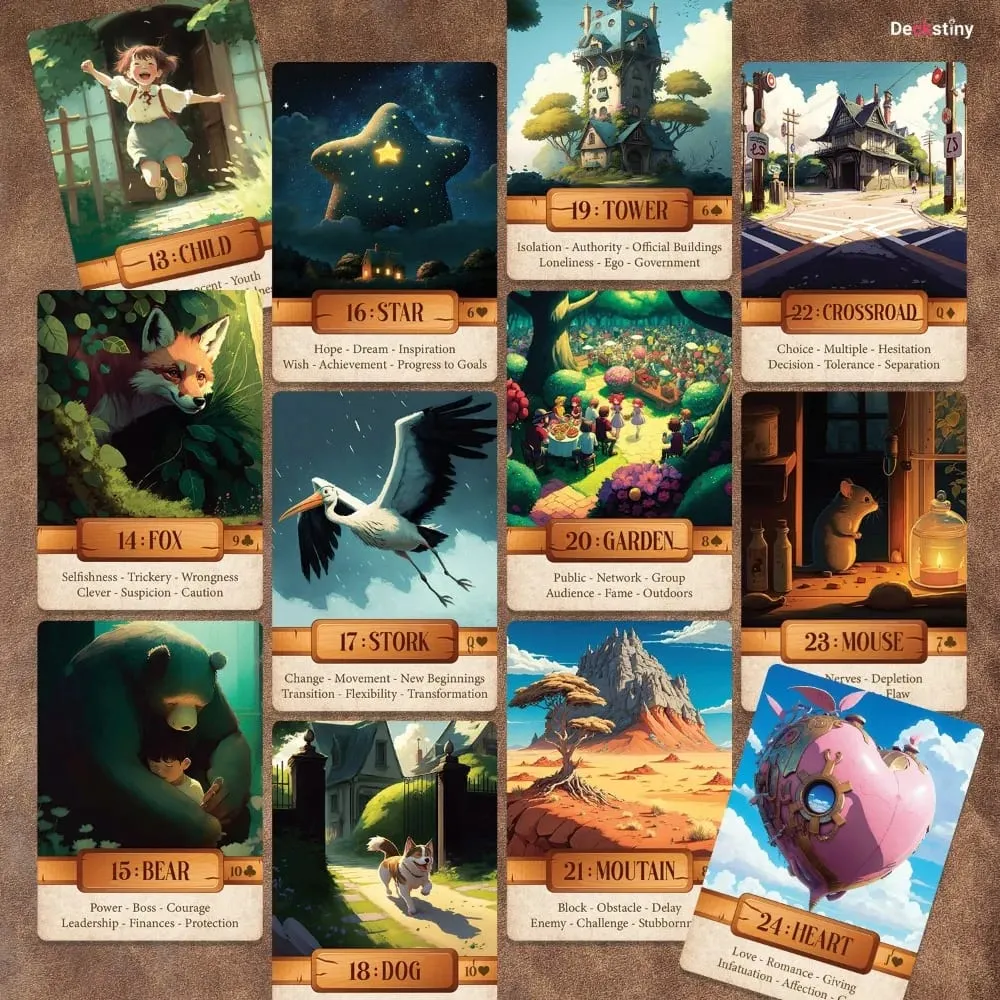 10,4 * 7,3 cm Le Claire Lenormand Um baralho exclusivo de 36 cartas que apresenta personagens encantadores de desenhos animados no estilo Ghibli