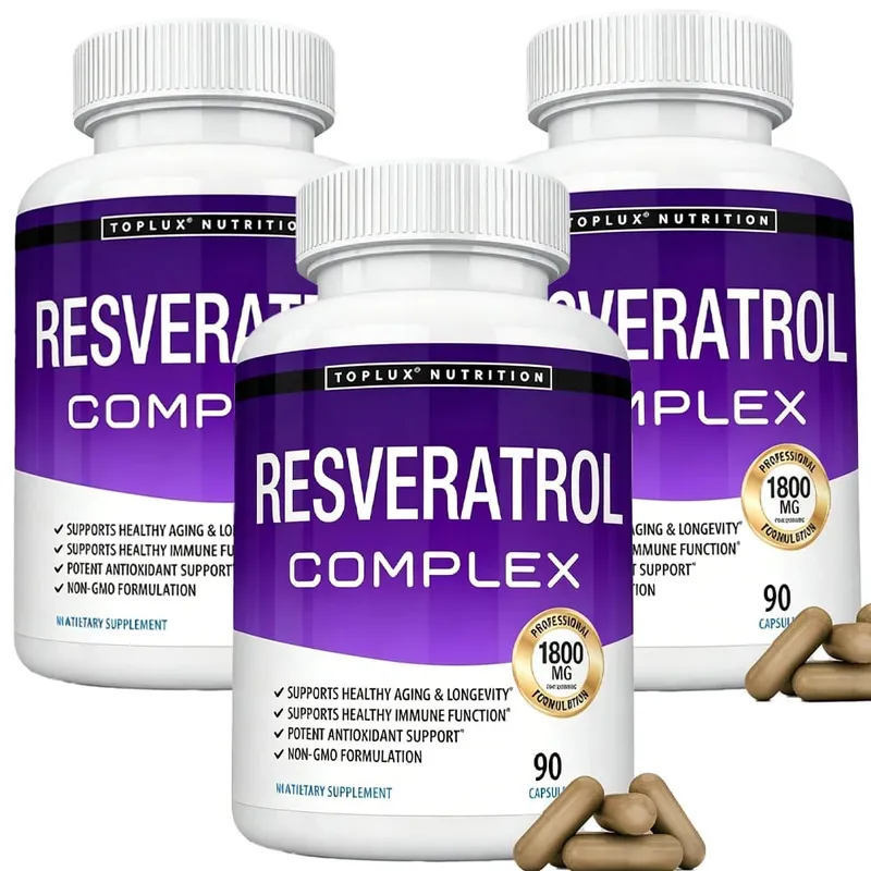 Complexo de Resveratrol - Suplemento de Resveratrol Trans com Semente de Uva - Promove o envelhecimento saudável, função cerebral do sistema imunológico 90 comprimidos