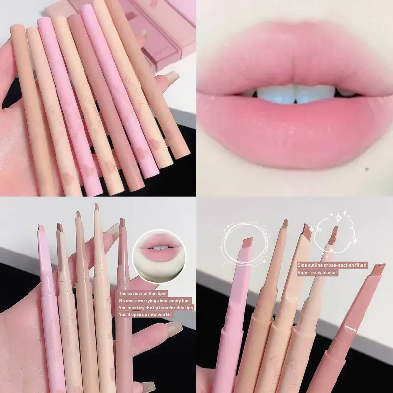 Caneta delineadora labial fosca, batom de longa duração, antiaderente, à prova d'água, suave, veludo, lápis nude, rosa, maquiagem labial