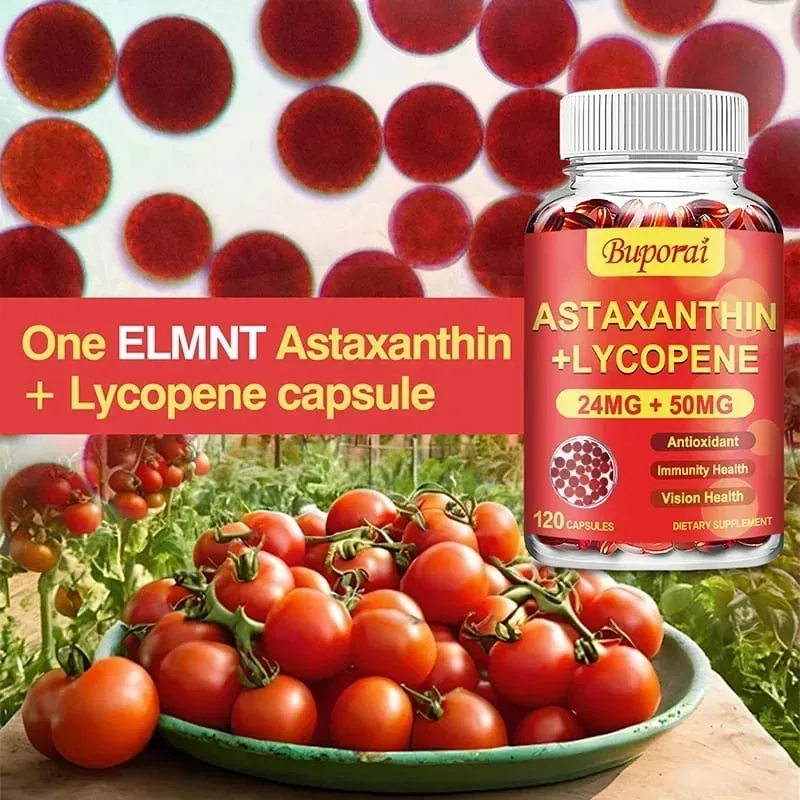 Cápsulas de Astaxantina + Licopeno - O antioxidante apoia a visão do coração e a saúde da próstata, melhora a imunidade