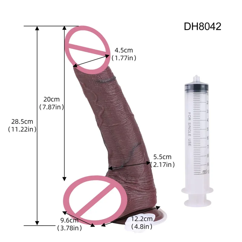 Silicone realista camadas duplas ejaculando pênis esguichando vibrador longo com otário brinquedos sexuais anal para homens mulheres masturbador
