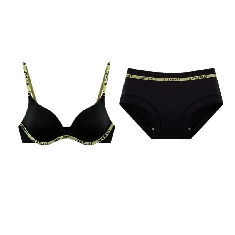 Conjunto de bralette sem costura para adolescentes, conforto sem fio, acolchoamento push up, levemente forrado, cor pura, calcinha, mulheres jovens, lingerie moyisu