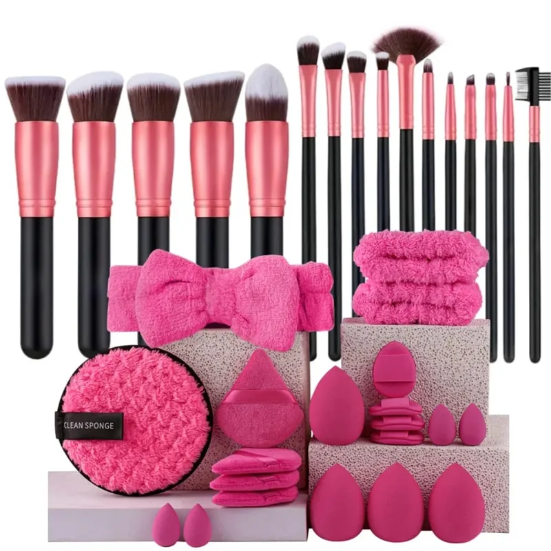 Conjunto de pincéis de maquiagem profissional, 16 peças, sombra, contorno, base, destaque, pó, mistura, esponja de maquiagem, pó