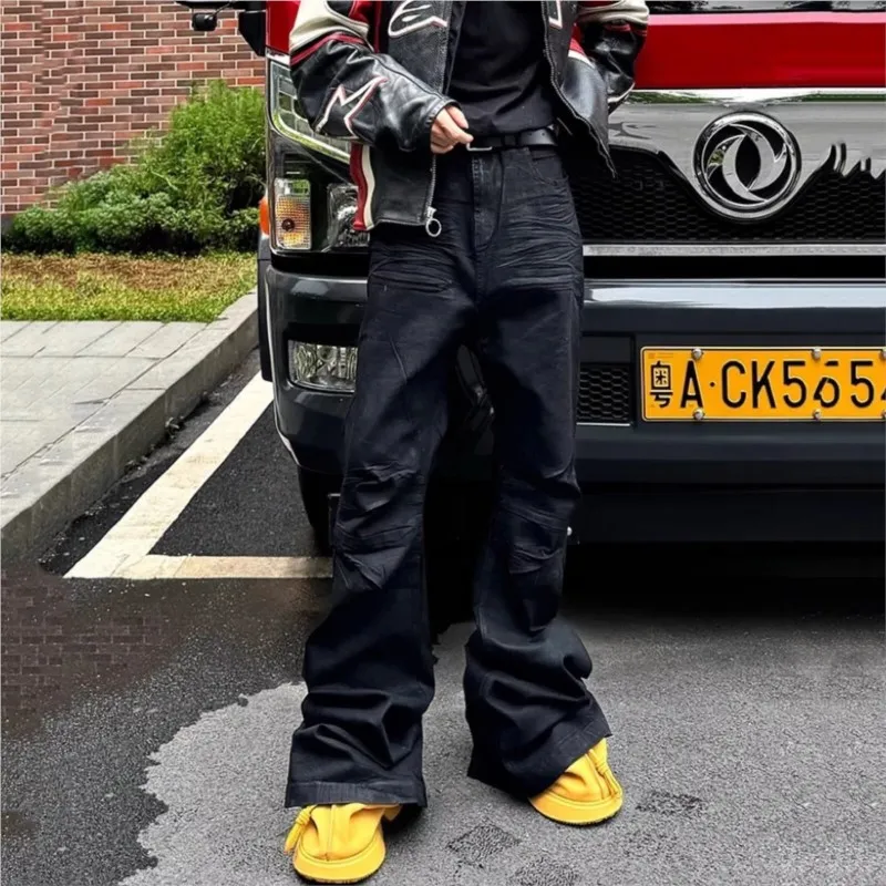 Y2k lavado jeans gótico vintage micro queimado cintura média calças com zíper mulheres homens streetwear design de alta qualidade sentido