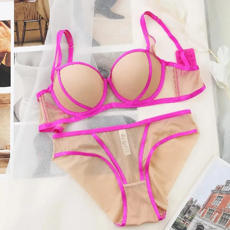 2026 New 5 Contrast Color Half Cup Thicken Push Up Lingerie Sets For Women Sexy Underwear Big Size 75-85 BCD Fashion Bra Panties