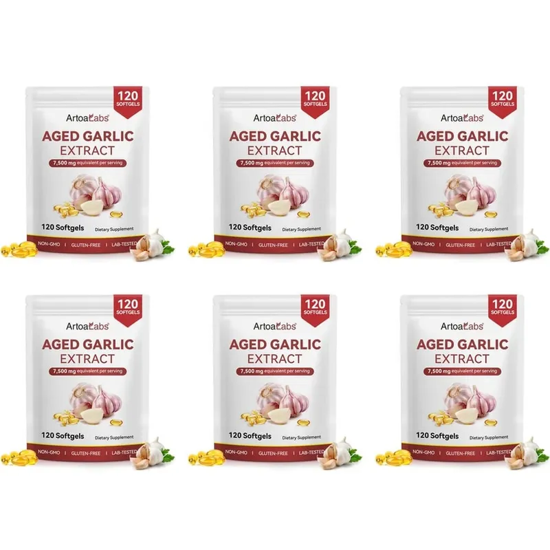 Cápsulas softgel de extrato de alho envelhecido equivalente a 7500 mg por porção para circulação e função cardíaca, antioxidante e suporte imunológico 120Ct — image 12