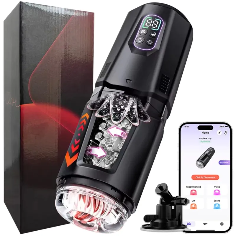 Copo masturbador de impulso automático com controle por aplicativo, rotação 360 °, lambedor, bomba de pênis a vácuo lcd vibratória, ampliadores, brinquedos sexuais para homens