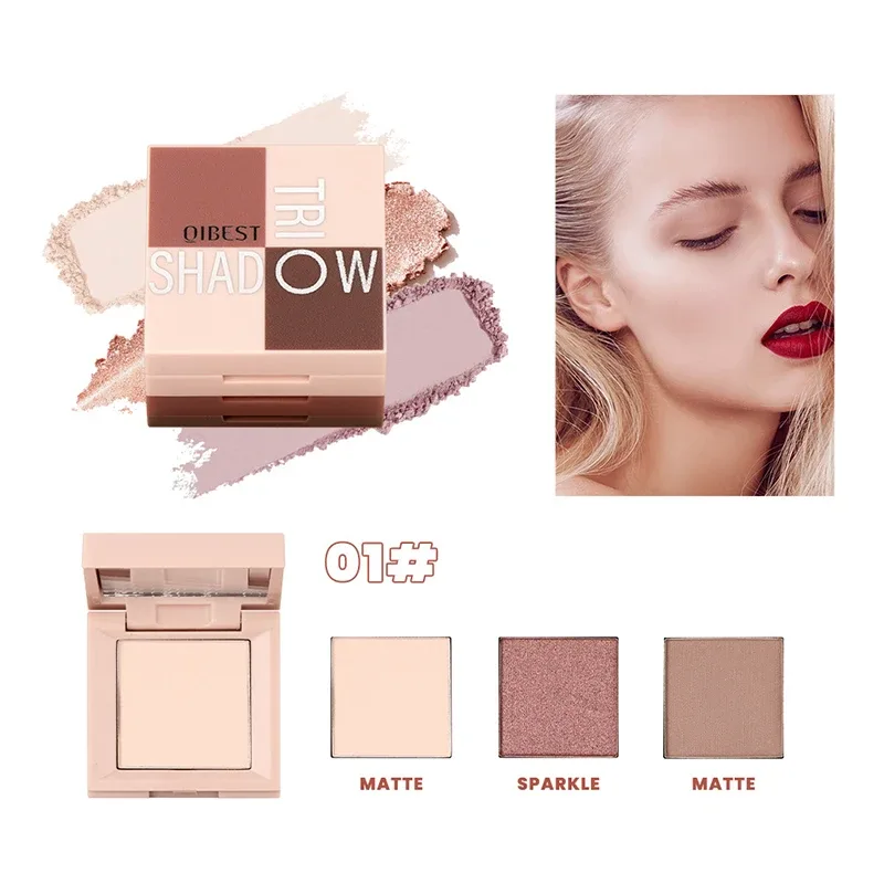 Paleta de sombras três em um, maquiagem portátil, acabamento fosco e brilhante, tom neutro multifuncional, fácil de misturar, 1 peça