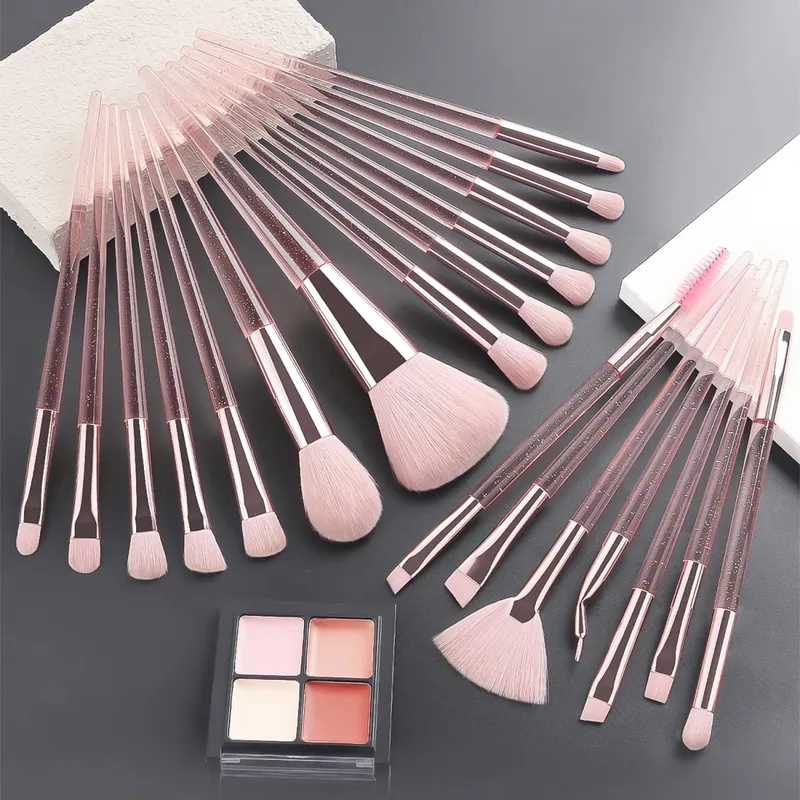 37PCS Conjunto de ferramentas de maquiagem 20 pincéis + esponjas Puffs Ferramenta de limpeza modelador de cílios para rosto inteiro