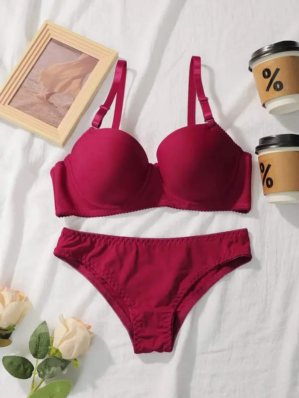 Conjunto de roupa íntima de 2 peças, cor sólida, multicolorido, diário, quatro estações, confortável para usar, lingerie sexy, 2611, venda imperdível