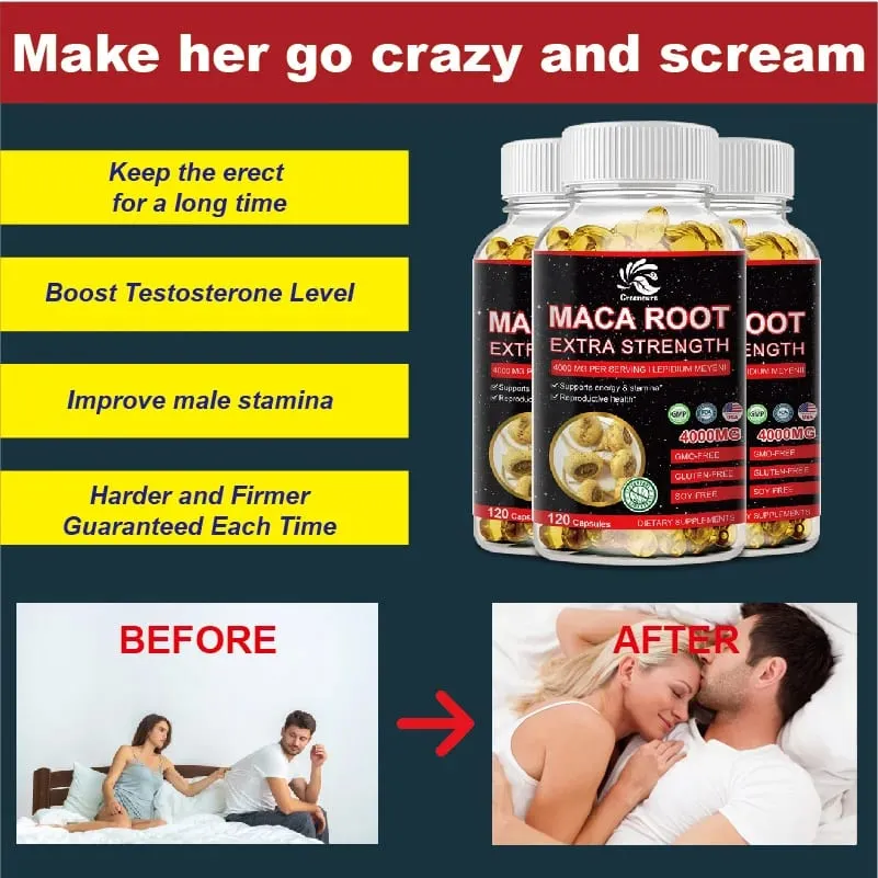 Cápsulas em pó de raiz de maca orgânica Greensure 4000 mg com suplemento de extrato de raiz de maca para homens e mulheres