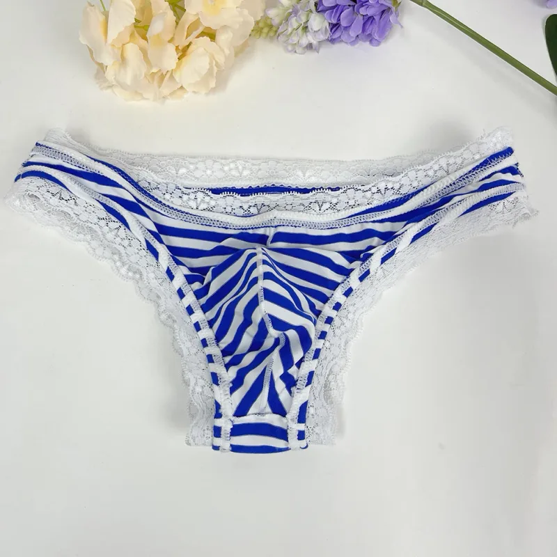 Homens rendas guarnição listrado g-string roupa interior meia coberta bunda baixa cintura respirável sexy u bulge bolsa confortável tong — image 11