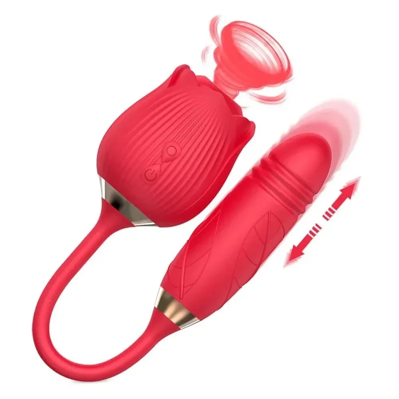 伸縮式吸盤震動器女玫瑰吸盤陰蒂刺激器假陽具舔陰道肛門按摩器性玩具情侶