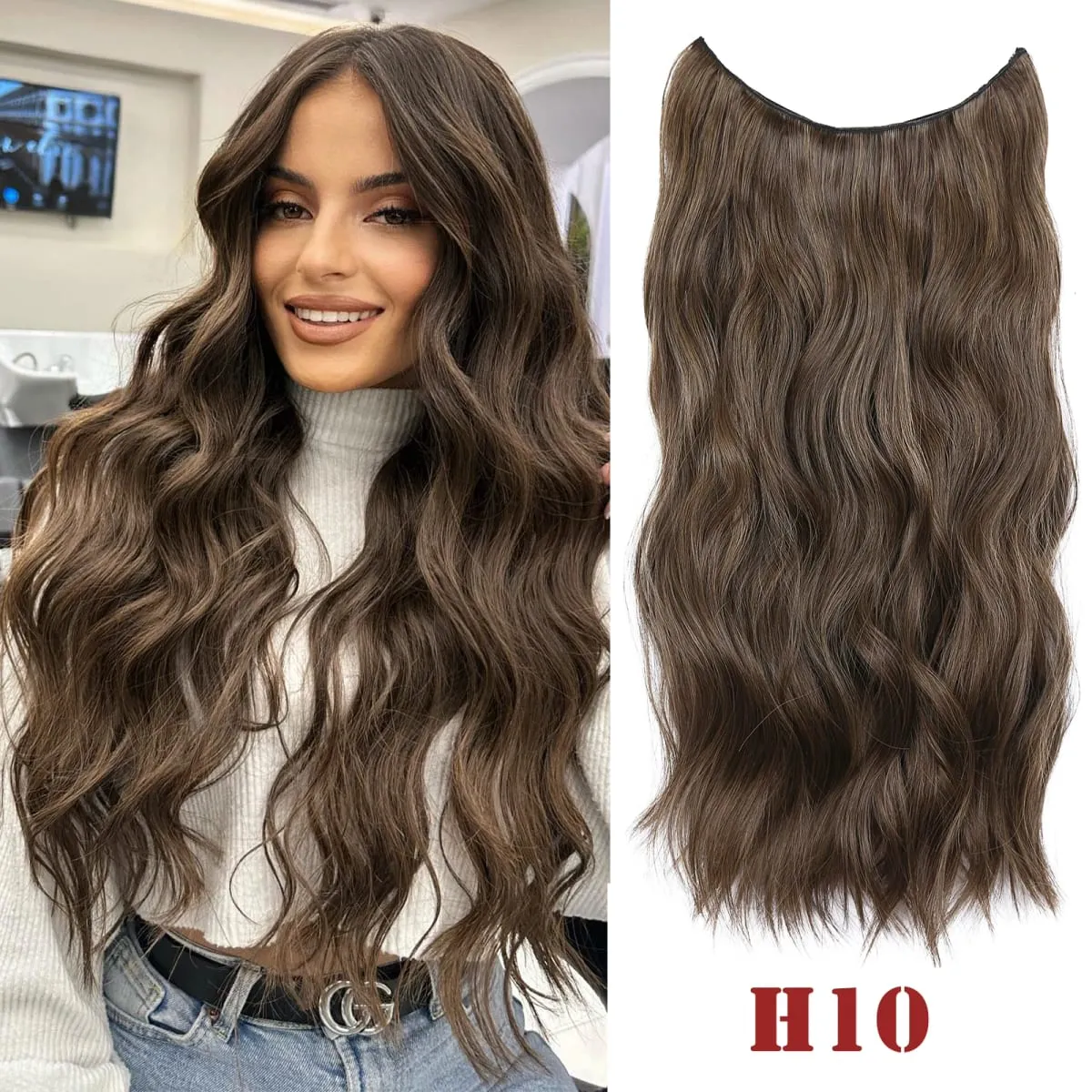 Synthatic Artificial Long Wavy Hairpiece Blonde Mixed Brown False Hair Piece For Women Two Clips Natural Hair Extension 17 Color