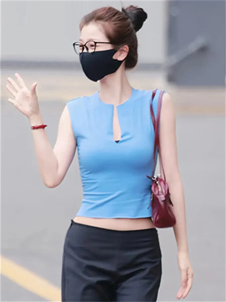Estranho puss casuals tendência tanque superior feminino chique clássico divisão retalhos estiramento simples desportivo streetwera moda básico colete diário