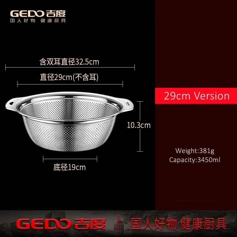Certificação LFGB 304 Bacia de drenagem de lavagem de cozinha em aço inoxidável 23cm ~ 31cm de diâmetro Coador com furos pequenos densos