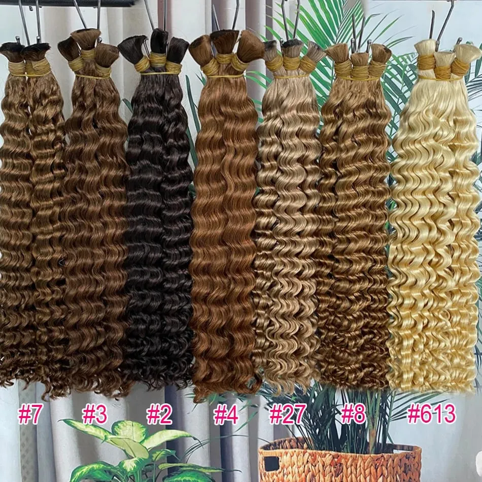 4 # chocolate marrom onda profunda cabelo humano em massa para tranças boho encaracolado trança cabelo 18-30 polegada pacote de cabelo remy brasileiro