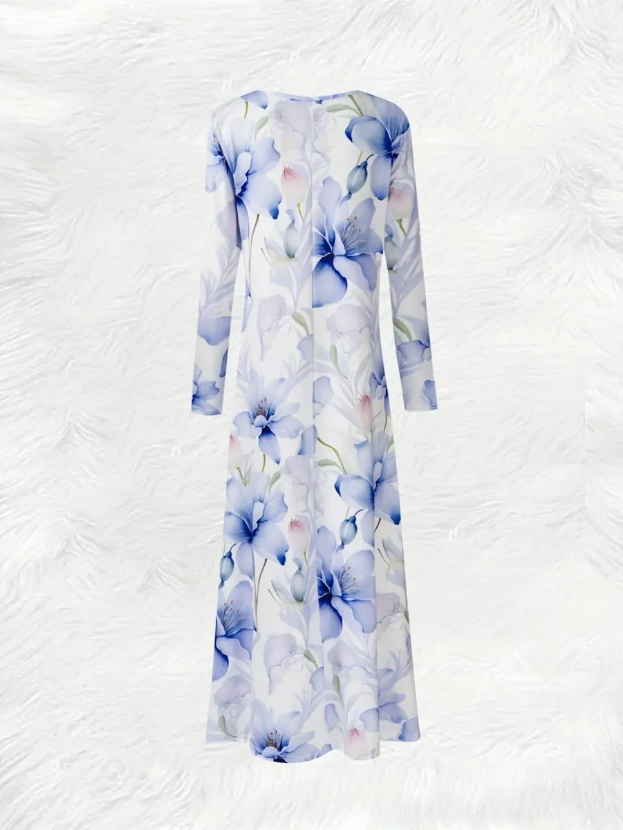 Printed Design casual style Blue Floral Pattern Print Dress women's dress — image 2