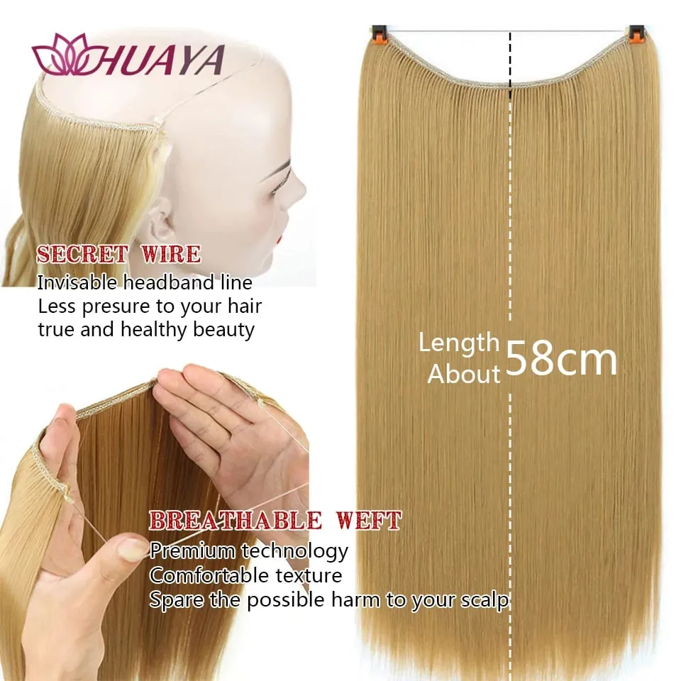 Synthetic Long Straight Invisible Wire No Clips In Hair Extensions Fake Hair Pieces Secret Fish Line Hairpieces For Women