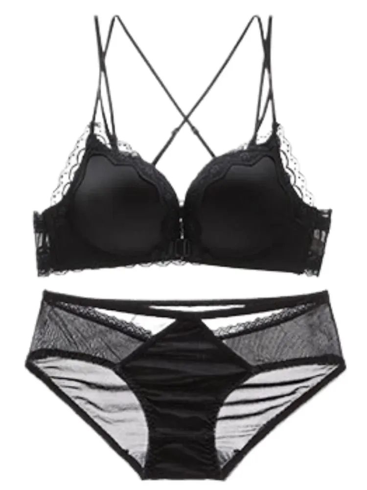 Conjunto de sutiã de fixação frontal com estampa de leopardo confortável para mulheres sem costas peito pequeno melhorando lingerie venda quente