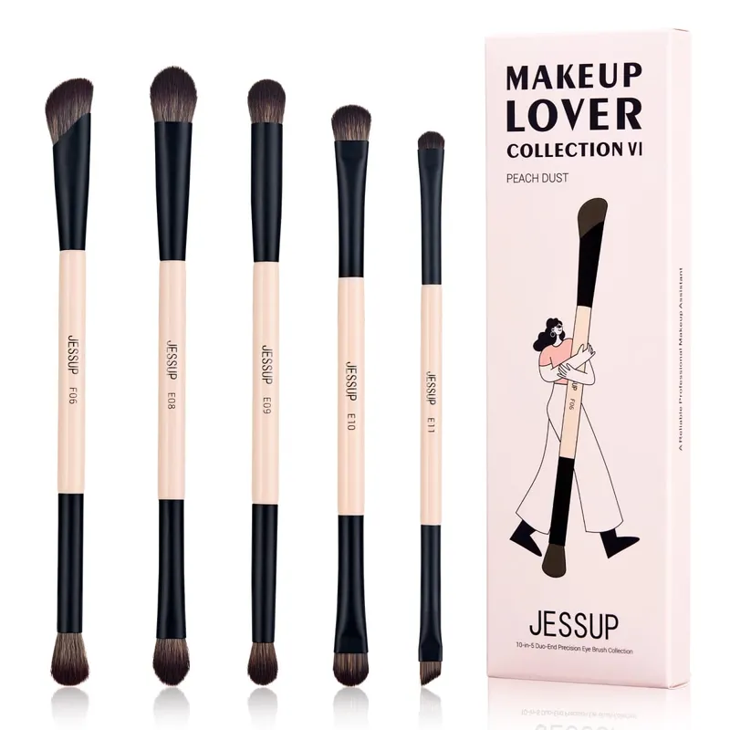 Jessup pincéis de maquiagem conjunto 3/5/7 pçs dupla face escova de maquiagem fundação sombra em pó mistura crueldade-livre pêssego poeira t600