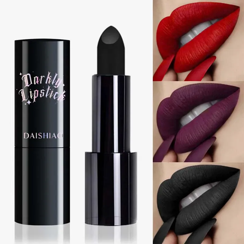 Batom noturno escuro de Halloween à prova d'água e de longa duração preto escuro roxo fosco batom maquiagem cosméticos para lábios — image 3